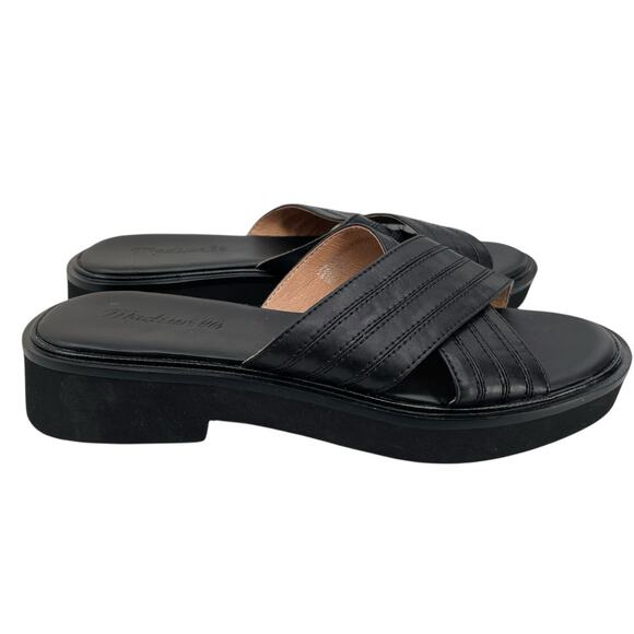 New Madewell The Alina Platform Sandal Black Leather Criss Cross Straps Size 8 - Picture 4 of 14
